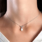 Colier perla naturala alba si cristale cu lantisor argint DiAmanti SK21486N-W-G